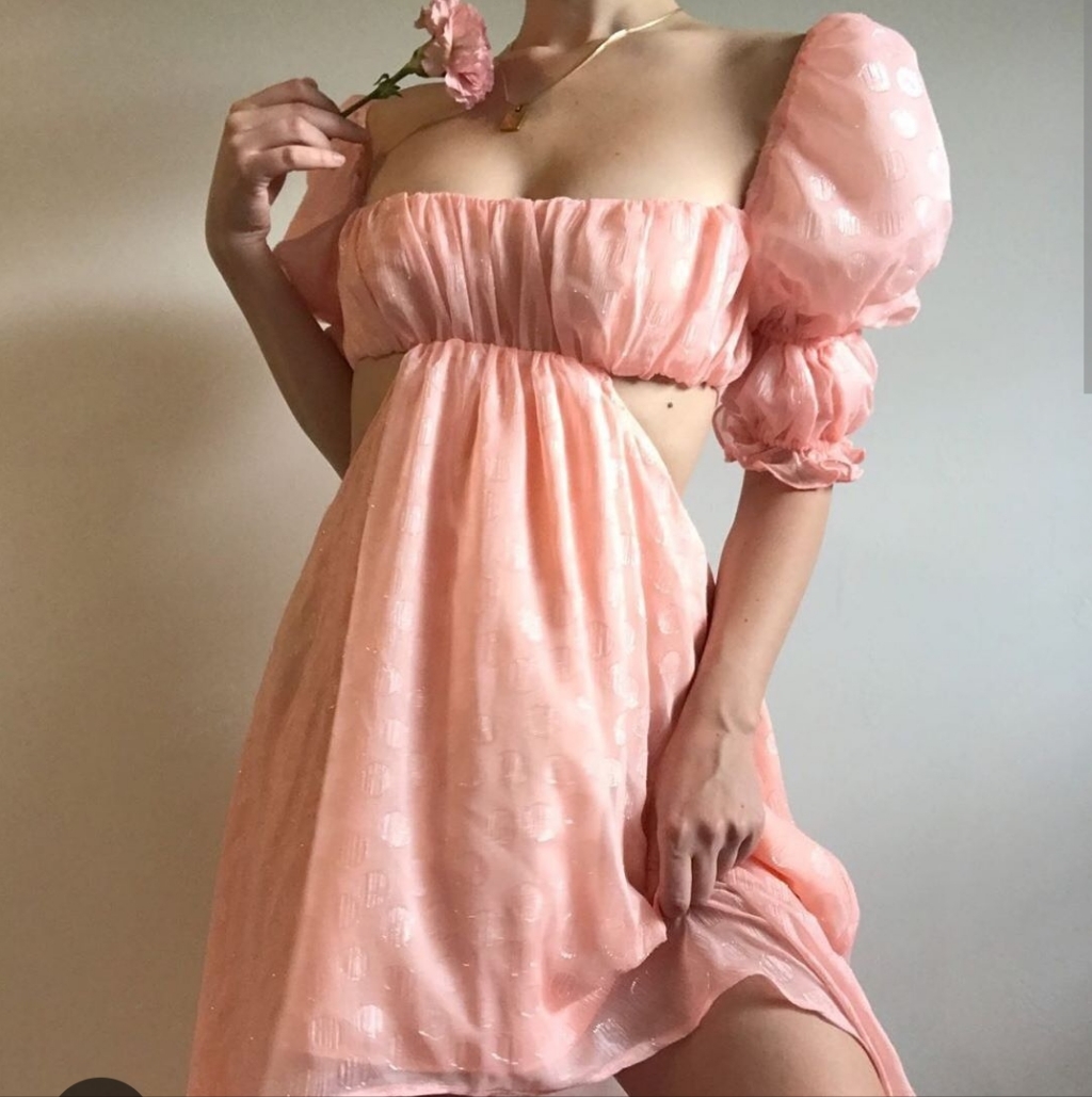 For Love & Lemons Hamptons Pastel Peach Polka Dot Stamped Floaty Dress 2 4